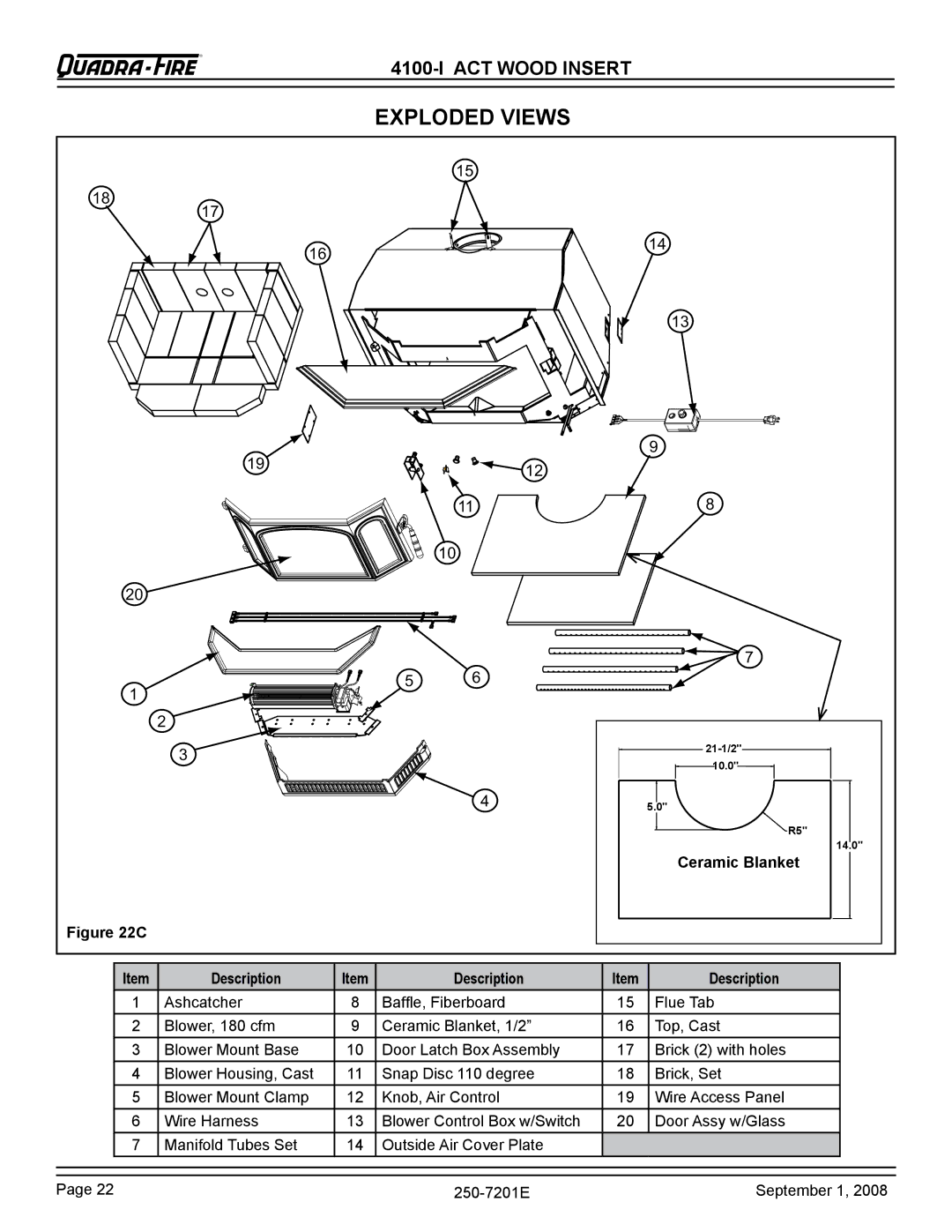 Hearth and Home Technologies 4100I-NL-B, 4100I-GD-B warranty Exploded Views, Ceramic Blanket, Description 