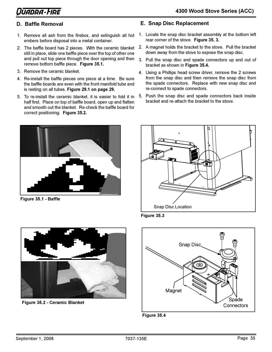 Hearth and Home Technologies 43ST-ACC Wood Stove Series ACC Baffle Removal Snap Disc Replacement, Snap Disc Location 