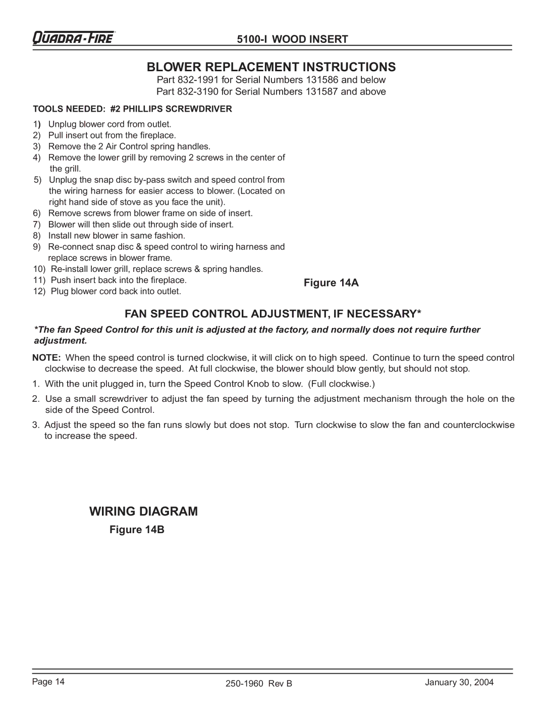 Hearth and Home Technologies 5100-I installation instructions Blower Replacement Instructions, Wiring Diagram 