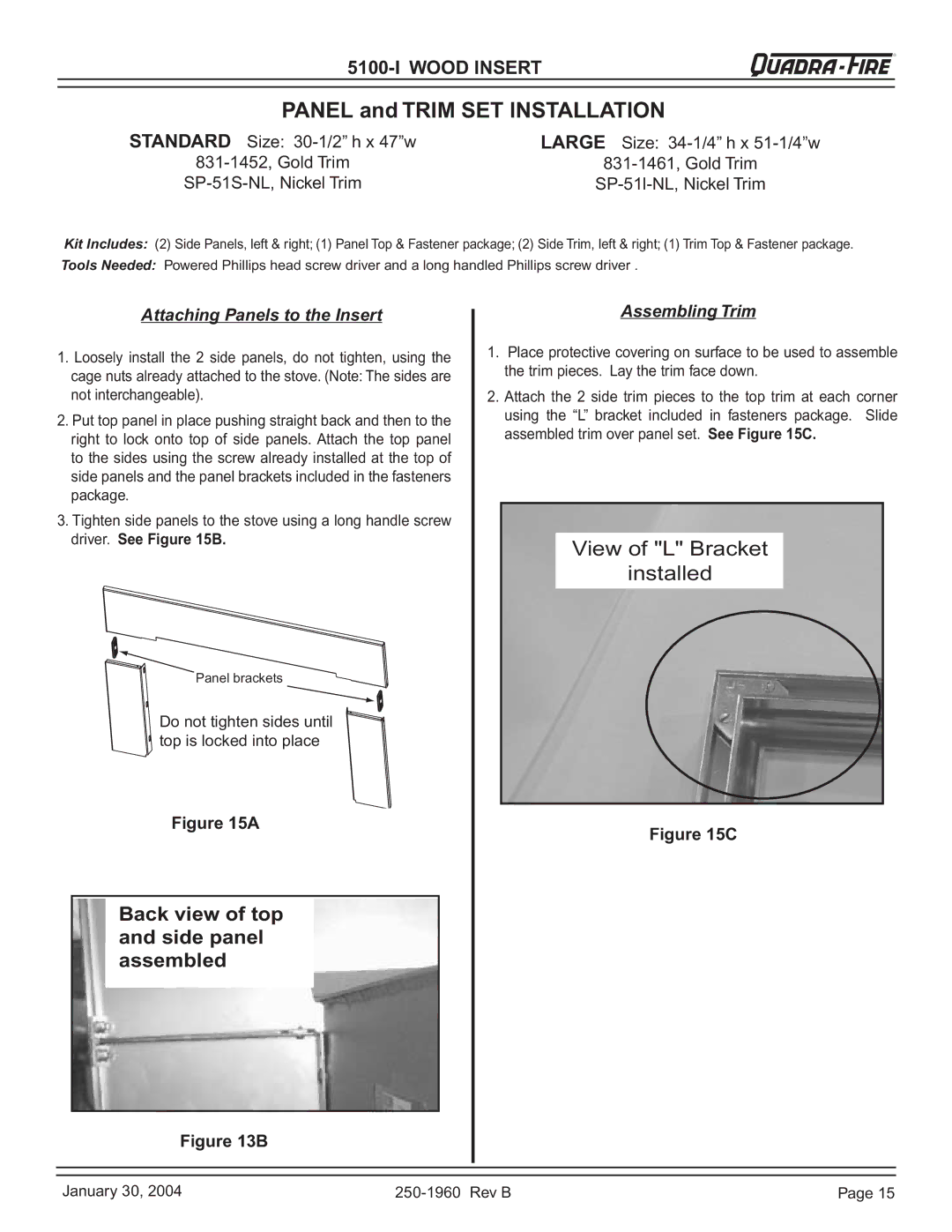 Hearth and Home Technologies 5100-I installation instructions Panel and Trim SET Installation 