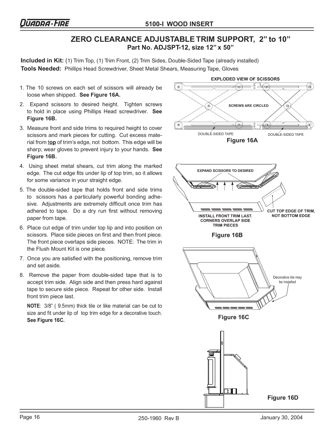 Hearth and Home Technologies 5100-I installation instructions Zero Clearance Adjustable Trim SUPPORT, 2 to 