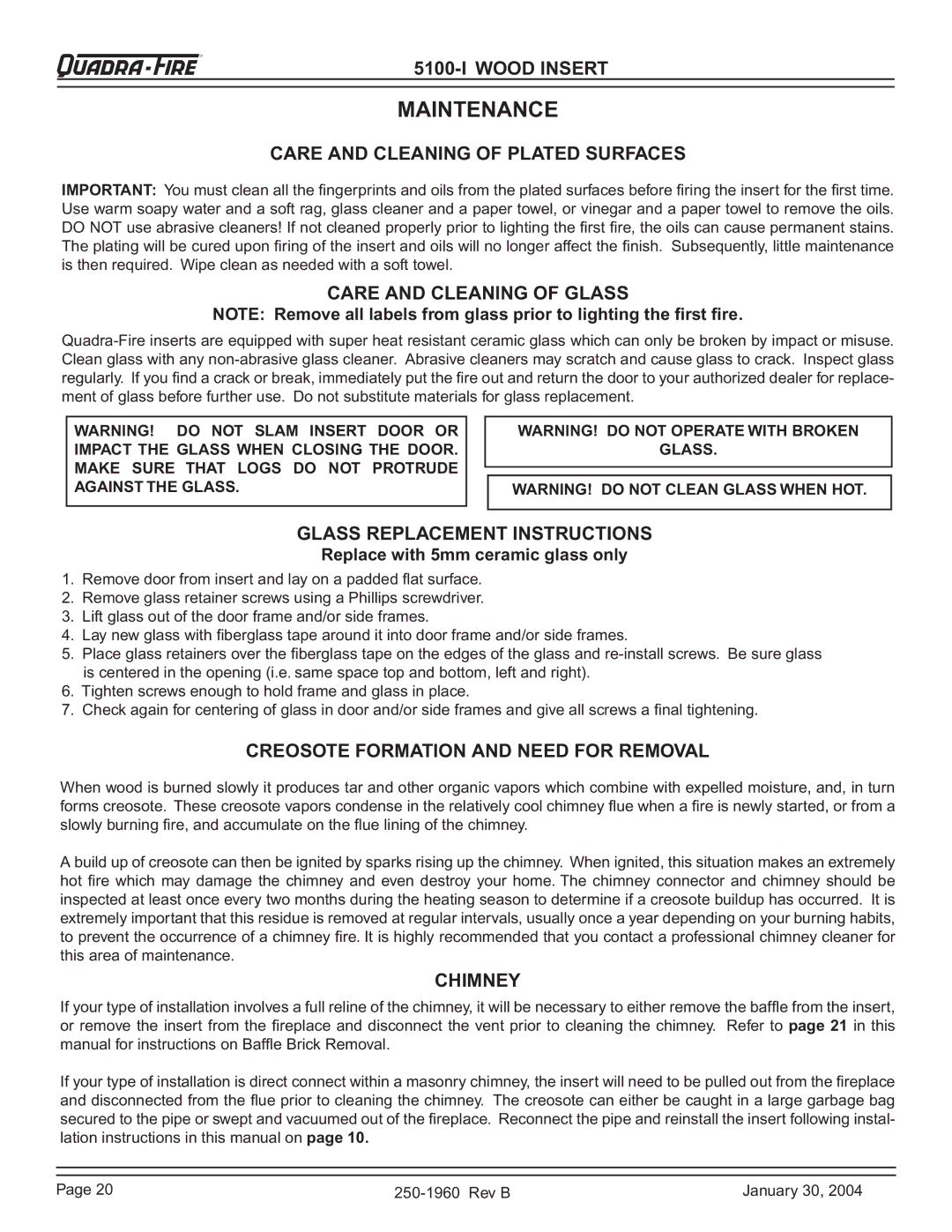 Hearth and Home Technologies 5100-I installation instructions Maintenance 