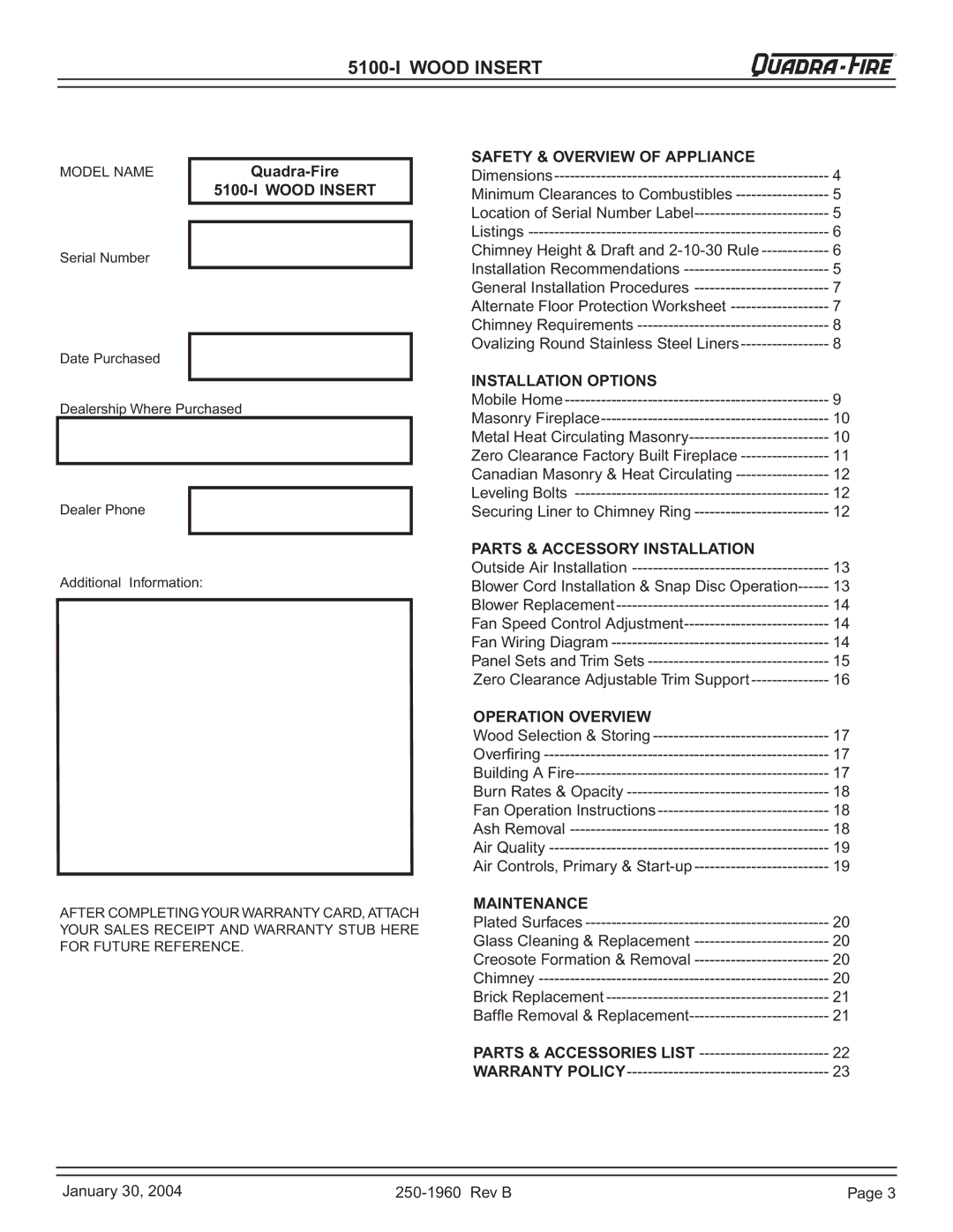 Hearth and Home Technologies 5100-I installation instructions Wood Insert Safety & Overview of Appliance 