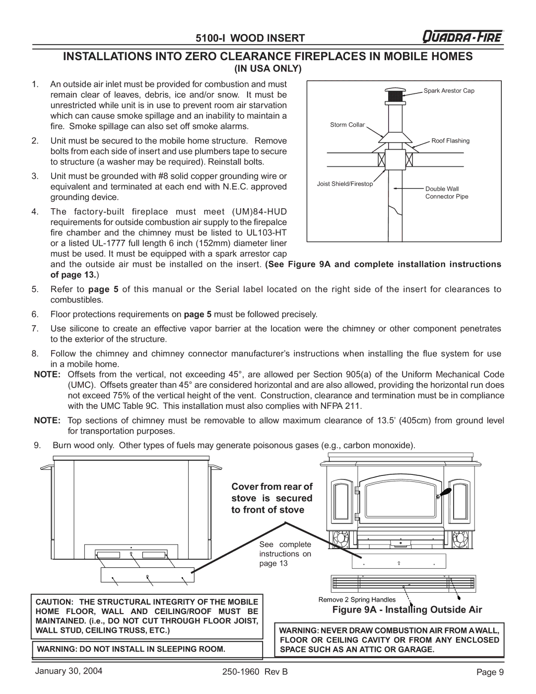 Hearth and Home Technologies 5100-I installation instructions Installations Into Zero Clearance Fireplaces in Mobile Homes 