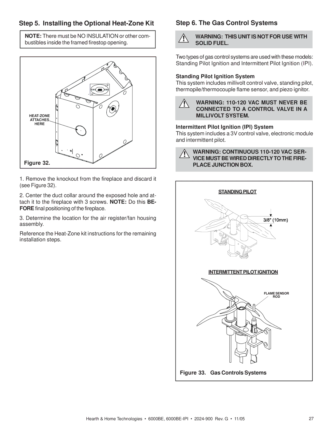 Hearth and Home Technologies 6000BE owner manual Installing the Optional Heat-Zone Kit Gas Control Systems 