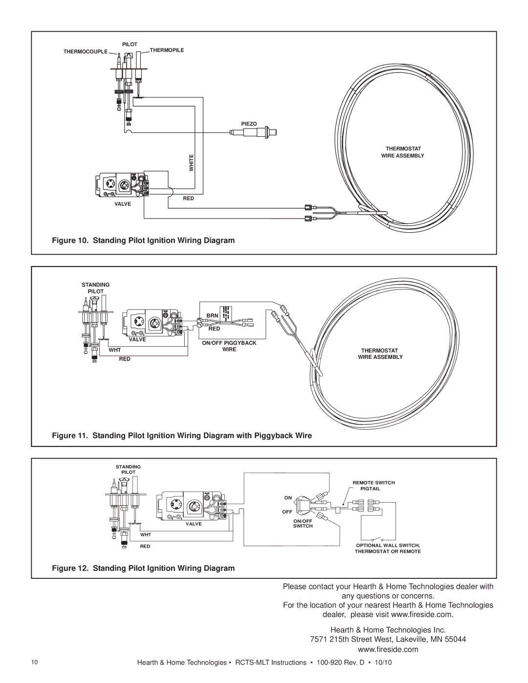 Hearth and Home Technologies 6000C-LP operating instructions Standing Pilot Ignition Wiring Diagram 