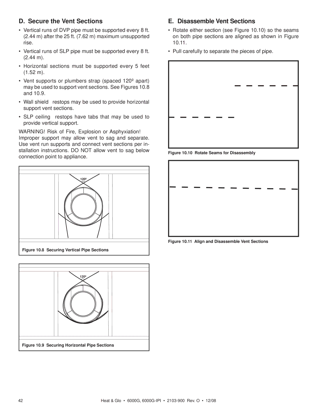 Hearth and Home Technologies 6000G-LP, 6000G-IPILP owner manual Secure the Vent Sections, Disassemble Vent Sections 