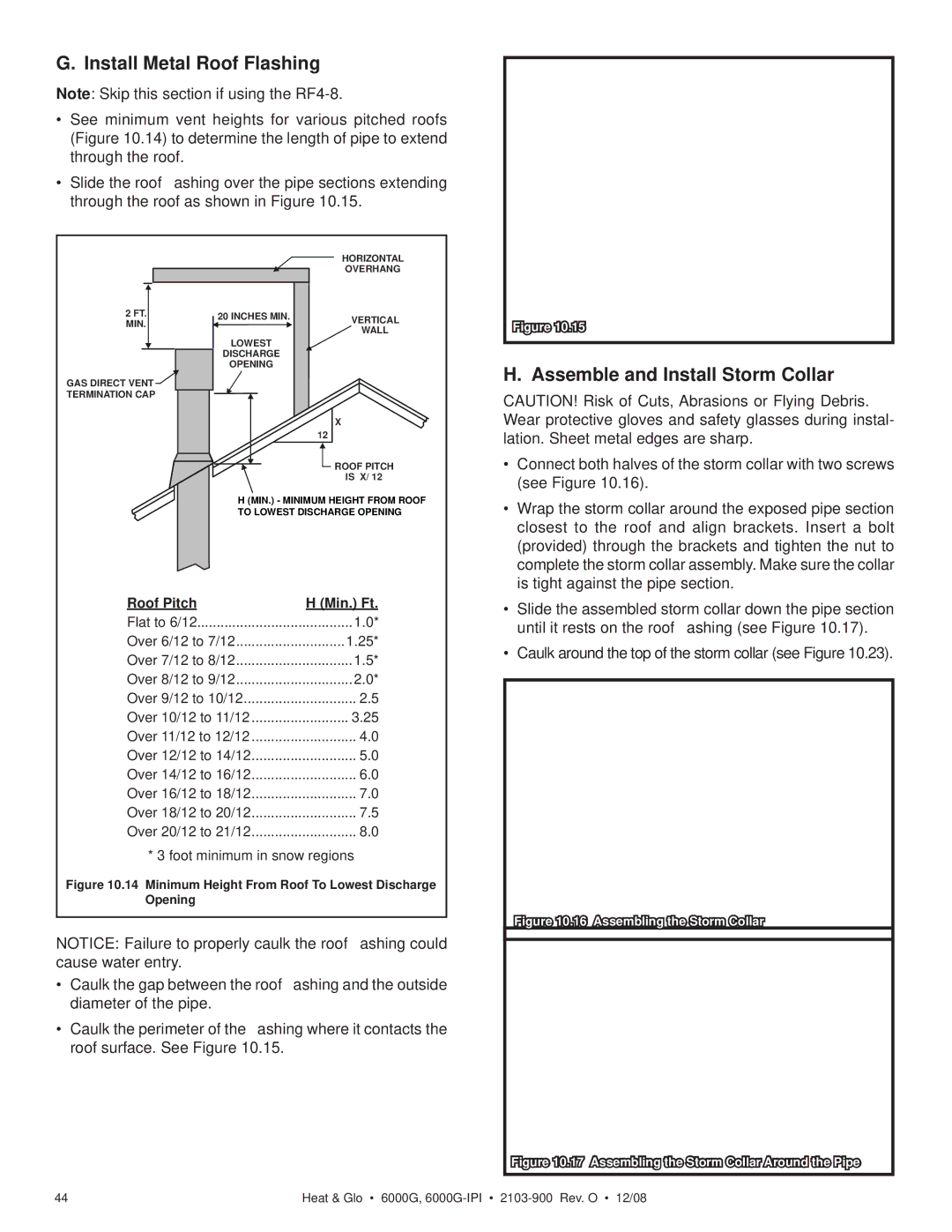 Hearth and Home Technologies 6000G-IPILP, 6000G-LP Install Metal Roof Flashing, Assemble and Install Storm Collar 