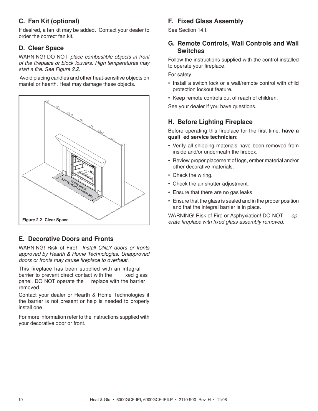 Hearth and Home Technologies 6000GCF-IPIL Fan Kit optional, Clear Space, Decorative Doors and Fronts, Fixed Glass Assembly 