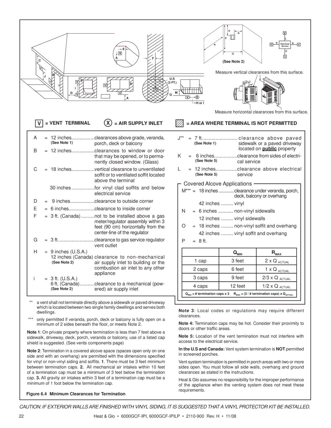 Hearth and Home Technologies 6000GCF-IPIL = Vent Terminal = AIR Supply Inlet, = Area Where Terminal is not Permitted 