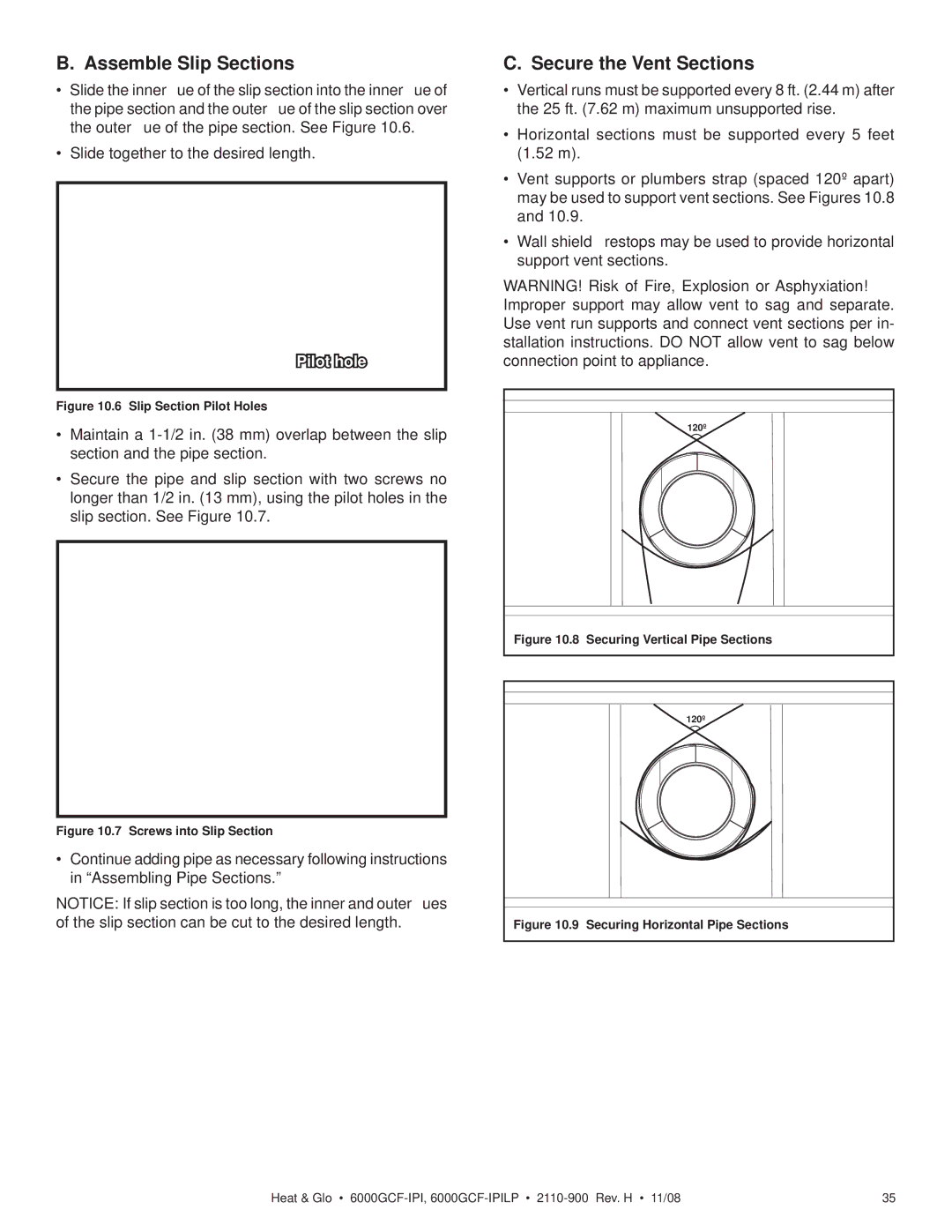 Hearth and Home Technologies 6000GCF-IPIL owner manual Assemble Slip Sections, Secure the Vent Sections 