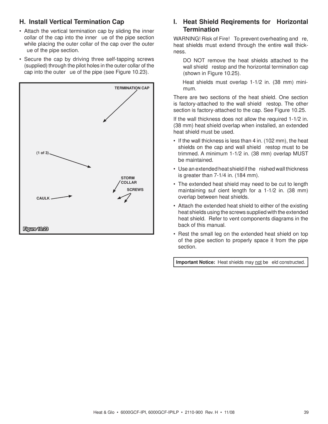 Hearth and Home Technologies 6000GCF-IPIL owner manual Install Vertical Termination Cap 