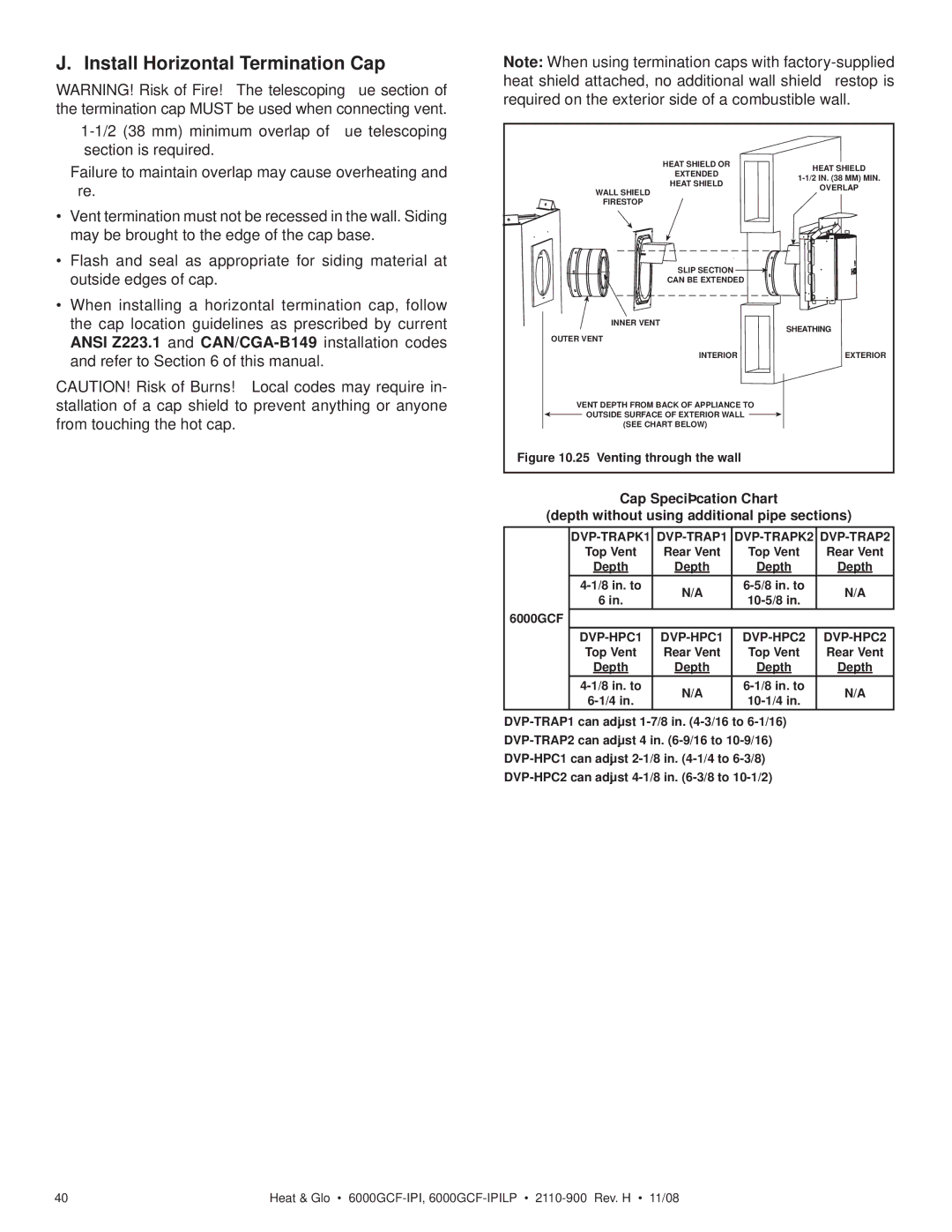 Hearth and Home Technologies 6000GCF-IPIL owner manual Install Horizontal Termination Cap 