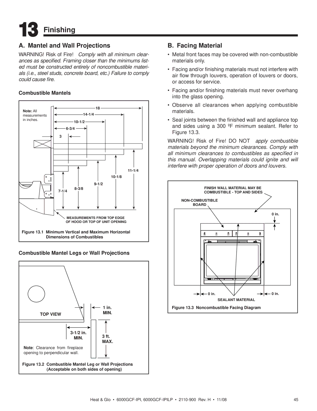 Hearth and Home Technologies 6000GCF-IPIL owner manual Finishing, Facing Material 