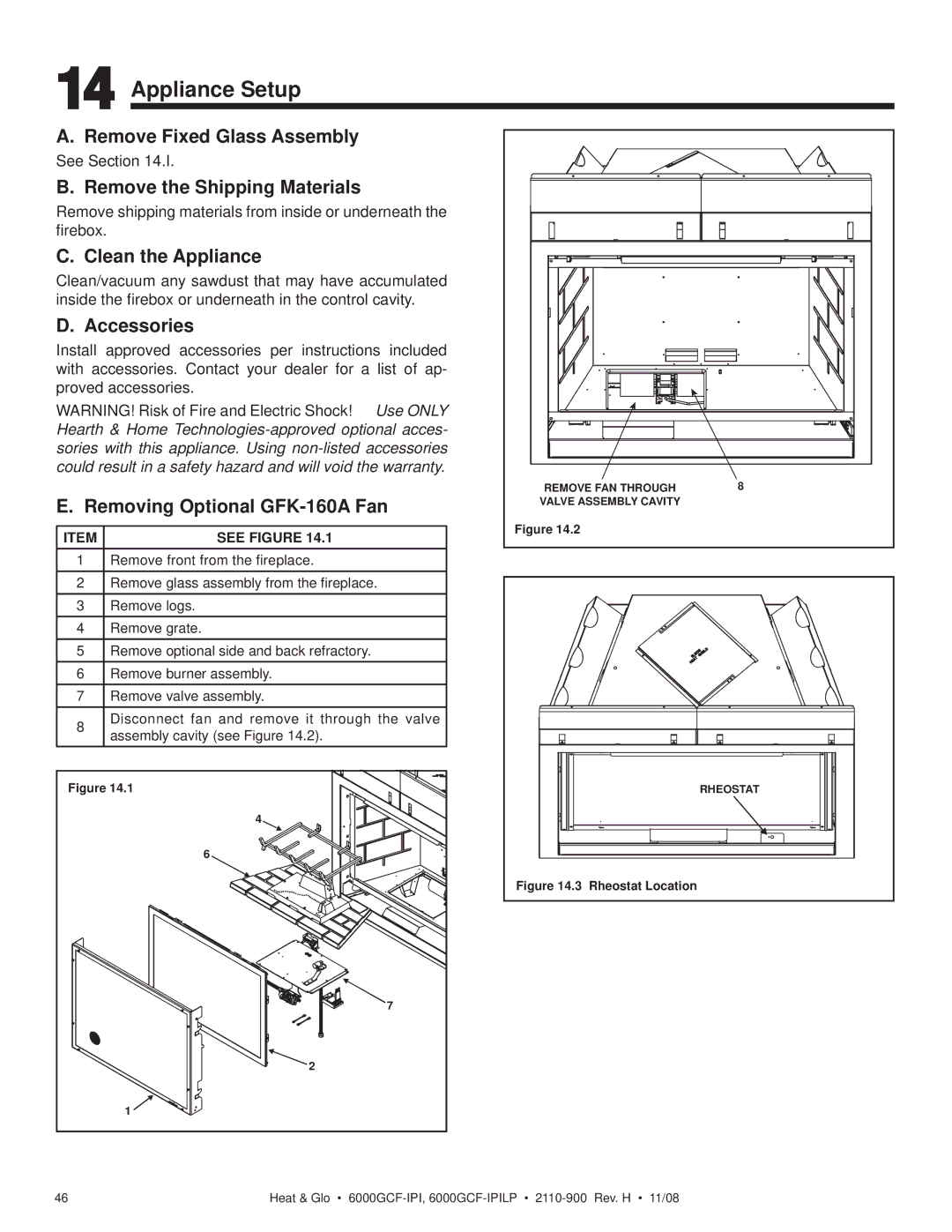 Hearth and Home Technologies 6000GCF-IPIL owner manual Appliance Setup 