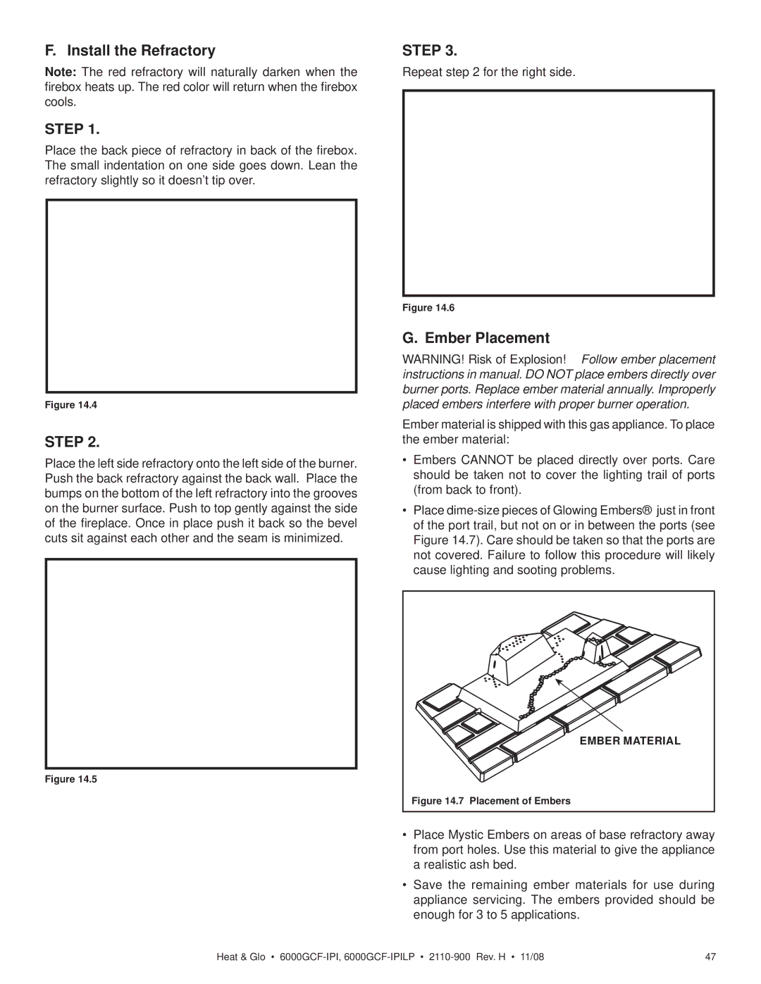 Hearth and Home Technologies 6000GCF-IPIL owner manual Install the Refractory, Ember Placement, Ember Material 