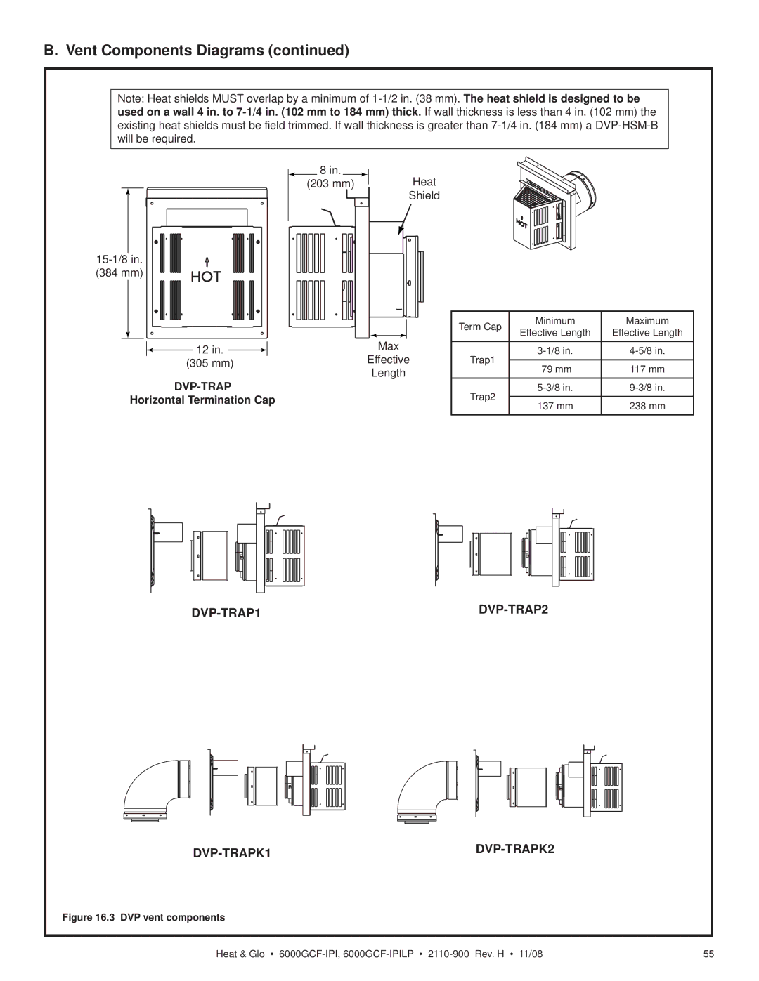 Hearth and Home Technologies 6000GCF-IPIL owner manual Dvp-Trap, DVP vent components 