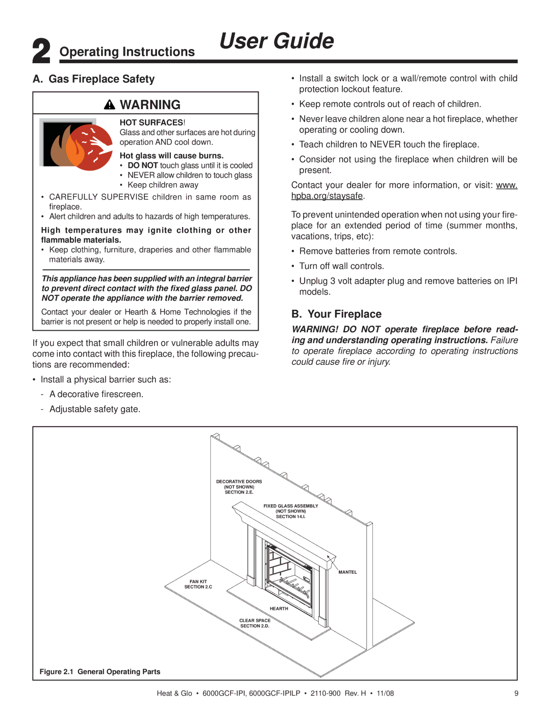 Hearth and Home Technologies 6000GCF-IPI Operating Instructions User Guide, Gas Fireplace Safety, Your Fireplace 