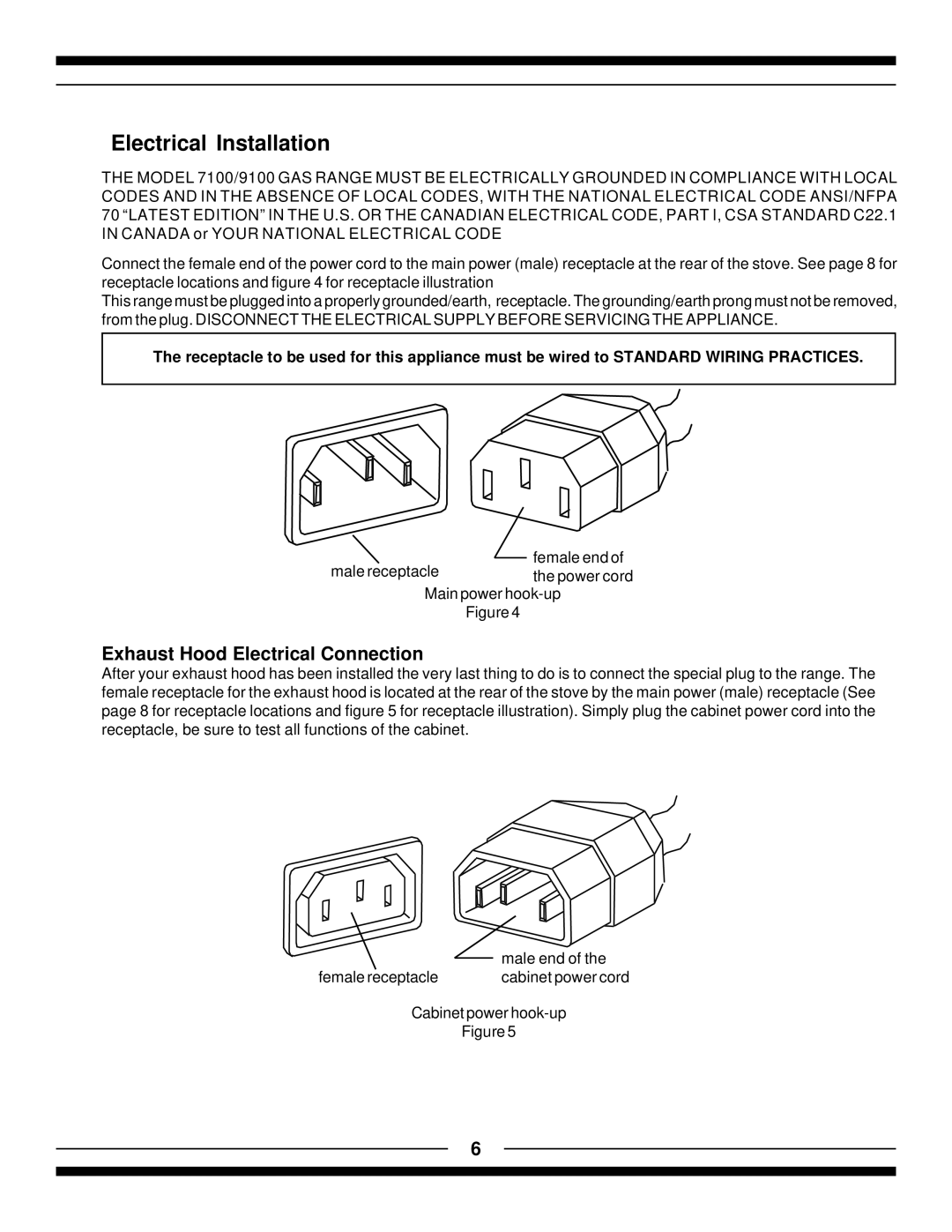 Hearth and Home Technologies 7100, 9100 manual Electrical Installation, Exhaust Hood Electrical Connection 