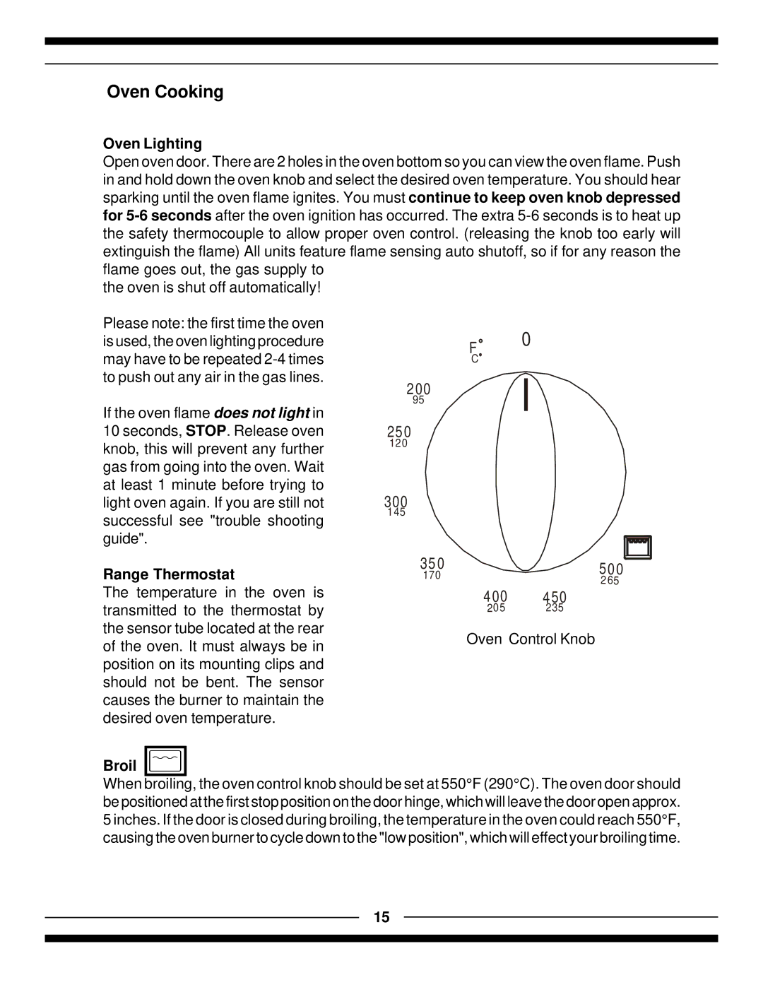 Hearth and Home Technologies 9100, 7100 manual Oven Cooking, Oven Lighting, Range Thermostat, Broil 