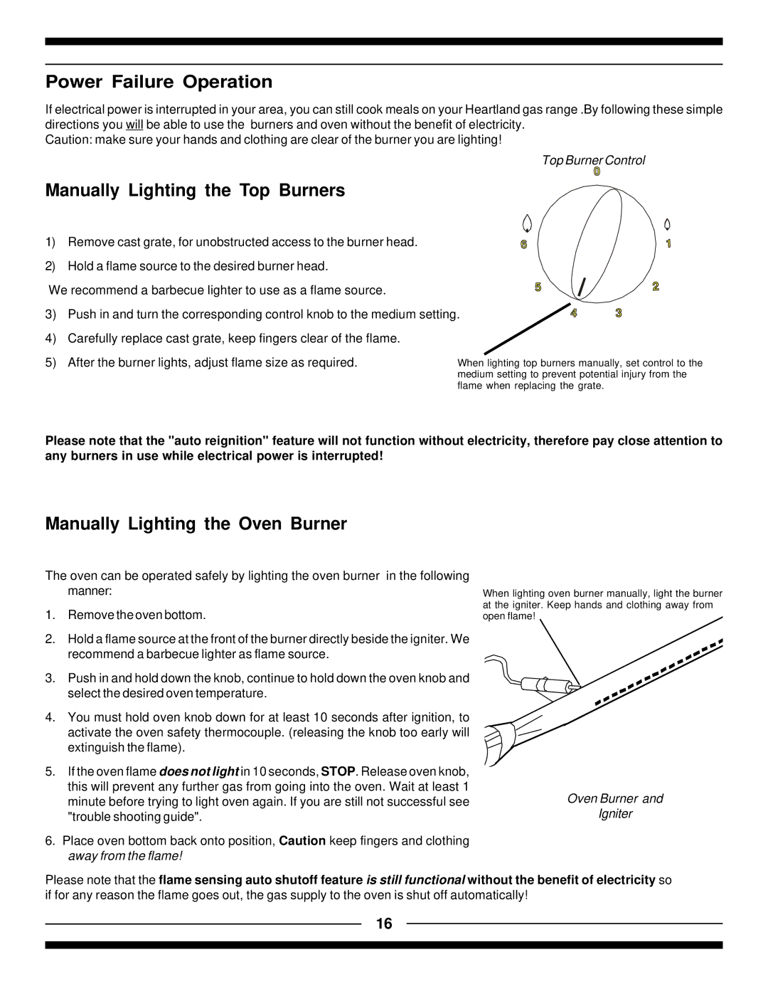 Hearth and Home Technologies 7100, 9100 manual Power Failure Operation, Manually Lighting the Top Burners 