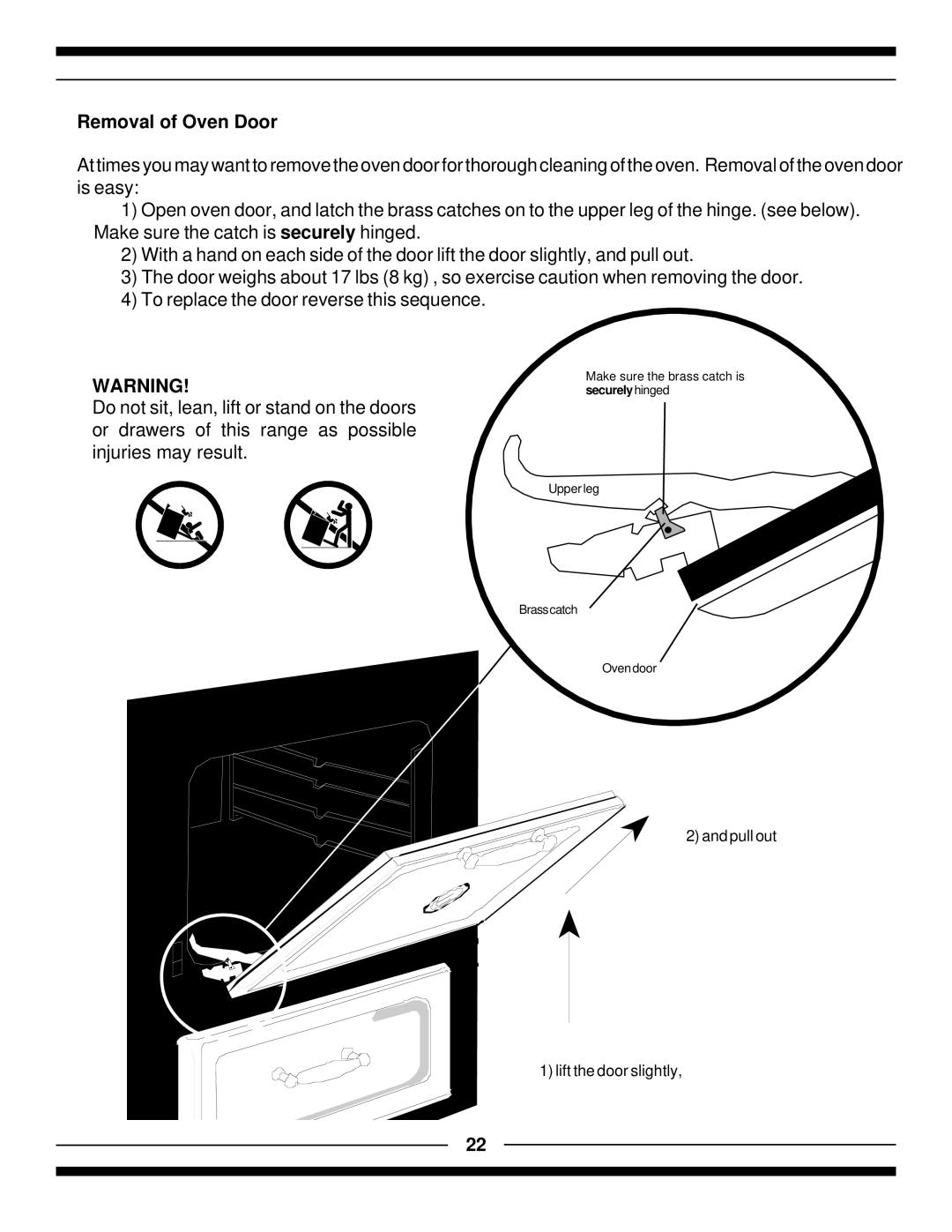 Hearth and Home Technologies 7100, 9100 manual Removal of Oven Door 