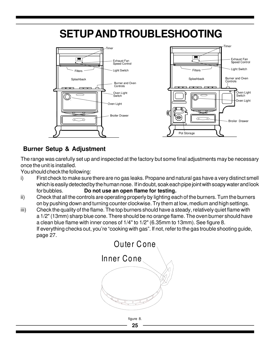 Hearth and Home Technologies 9100, 7100 manual Burner Setup & Adjustment, For bubbles. Do not use an open flame for testing 