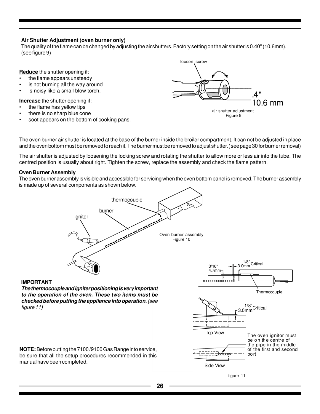 Hearth and Home Technologies 7100, 9100 manual Air Shutter Adjustment oven burner only, Oven Burner Assembly 