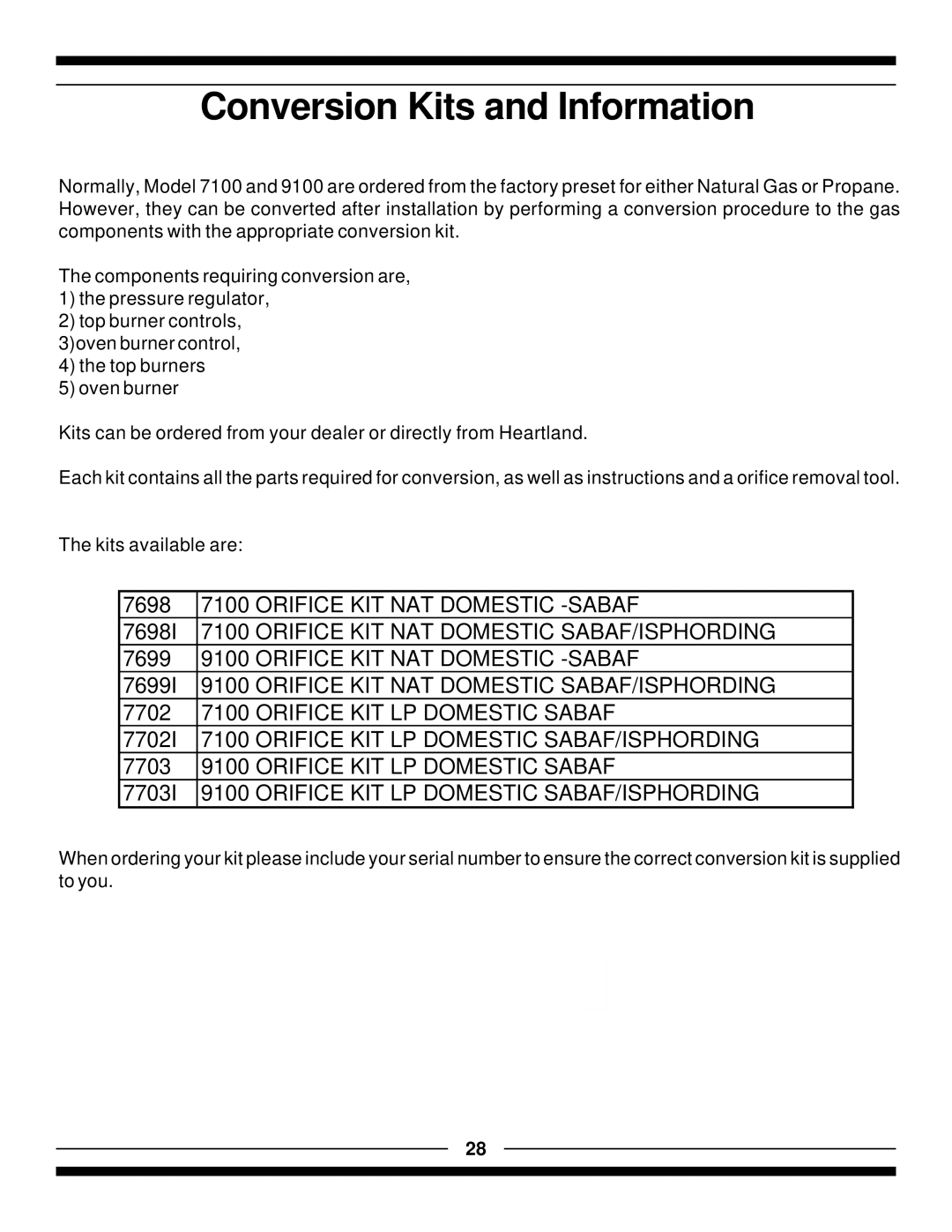 Hearth and Home Technologies 7100, 9100 manual Conversion Kits and Information 