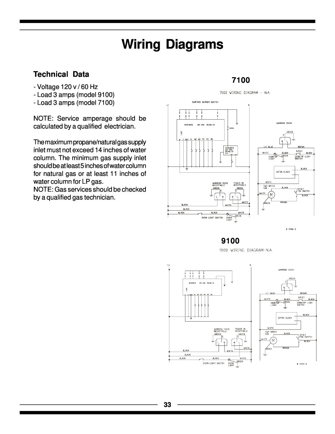 Hearth and Home Technologies 9100, 7100 manual Wiring Diagrams, Technical Data 