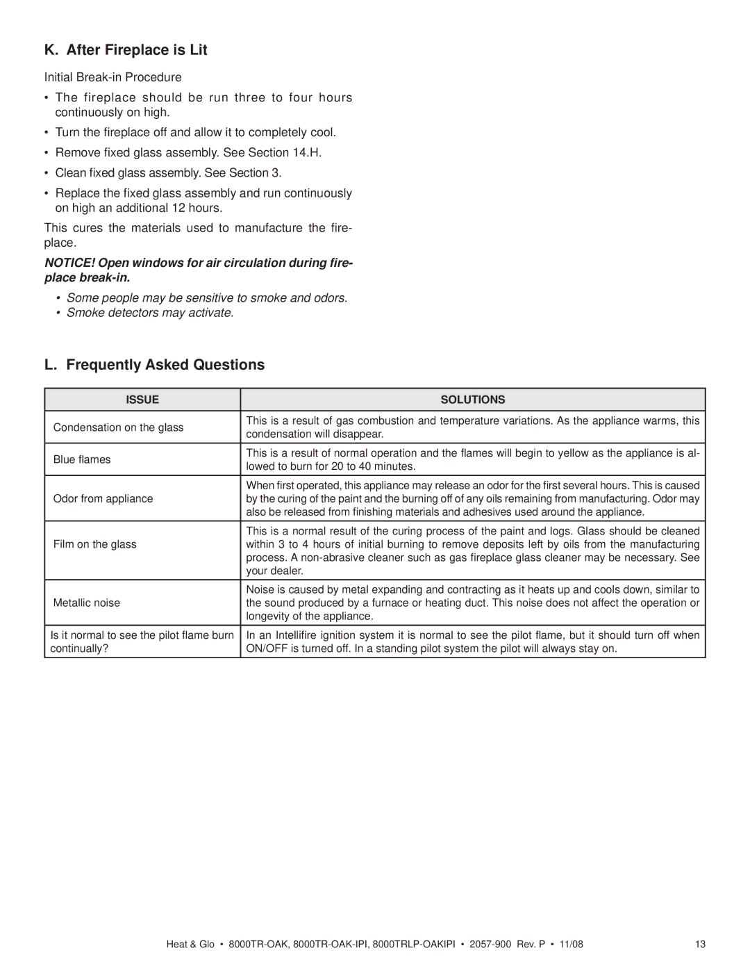 Hearth and Home Technologies 8000TRLP-OAKIPI, 8000TR-OAK-IPI After Fireplace is Lit, Frequently Asked Questions 