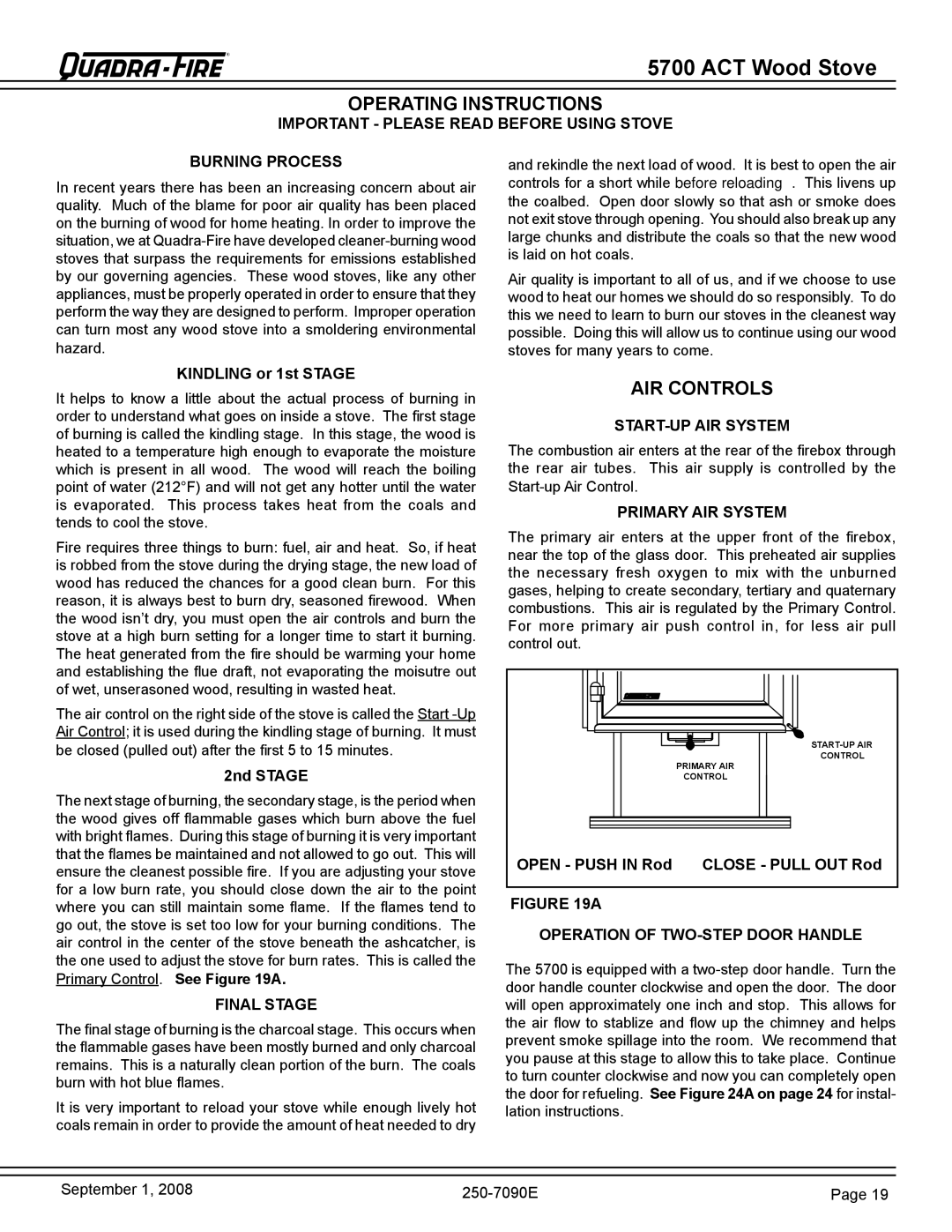 Hearth and Home Technologies 820-0721 warranty AIR Controls 