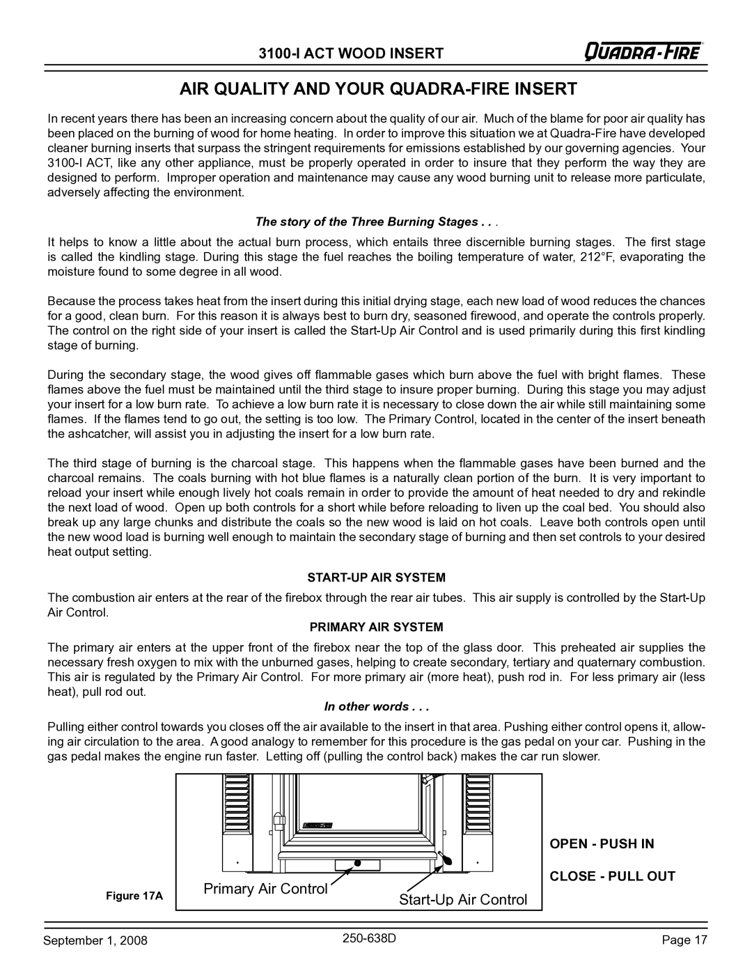 Hearth and Home Technologies 3100-I, 830-0381 Air quality and your Quadra-Fire Insert, Story of the Three Burning Stages 