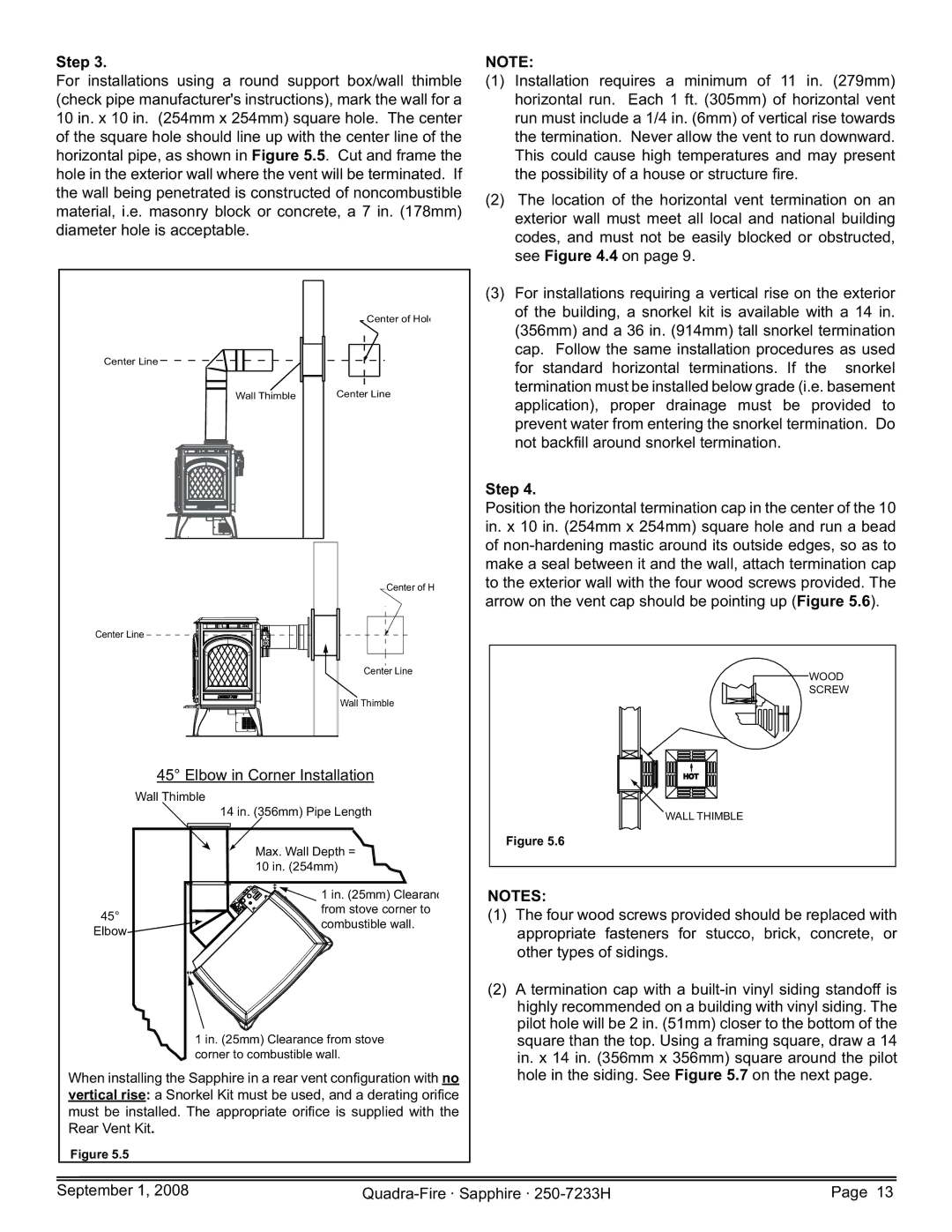 Hearth and Home Technologies SAPPH-D-CWL, 839-1390, 839-1440 For installations requiring a vertical rise on the exterior 