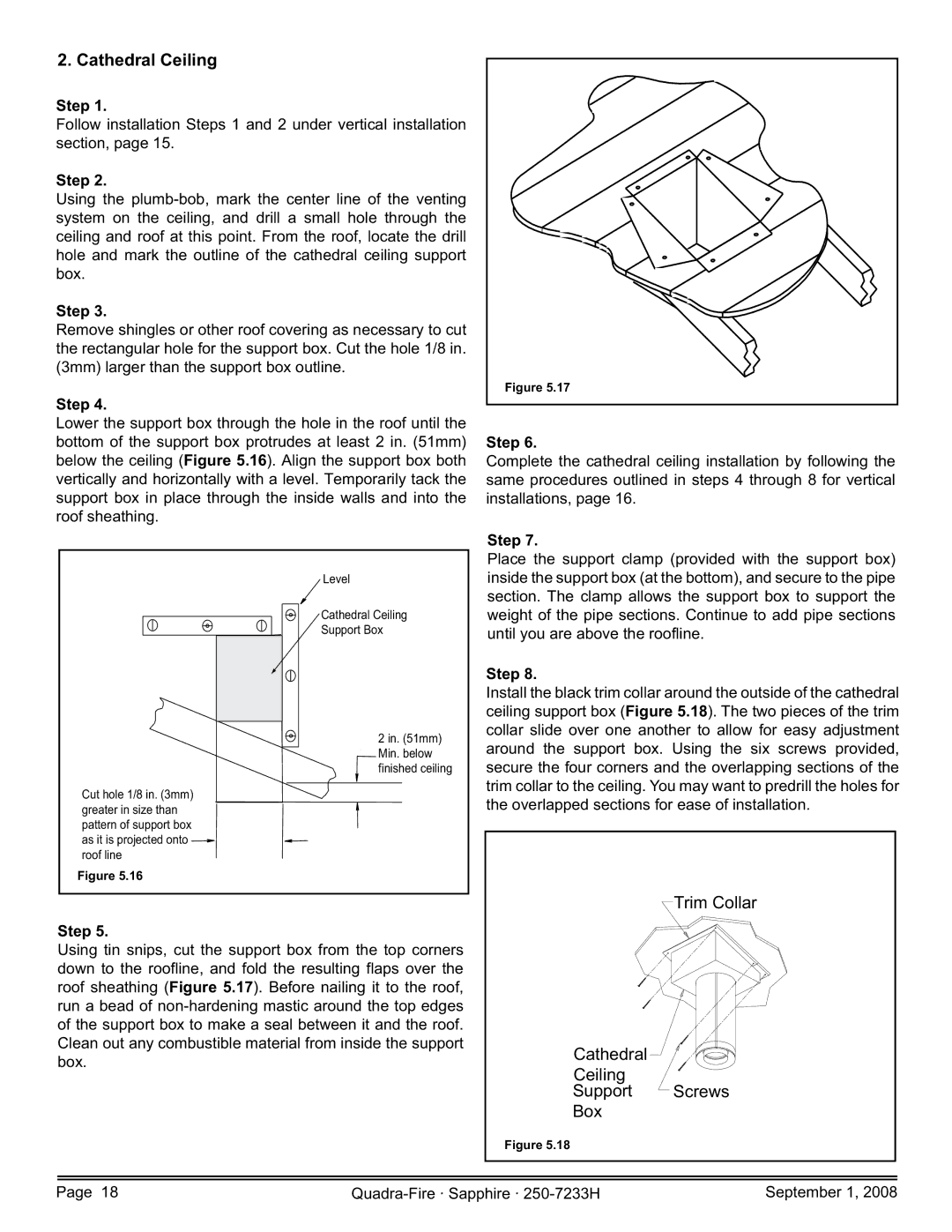 Hearth and Home Technologies SAPPH-D-CWL, 839-1390, 839-1440, 839-1460, SAPPH-D-CSB owner manual Cathedral Ceiling 