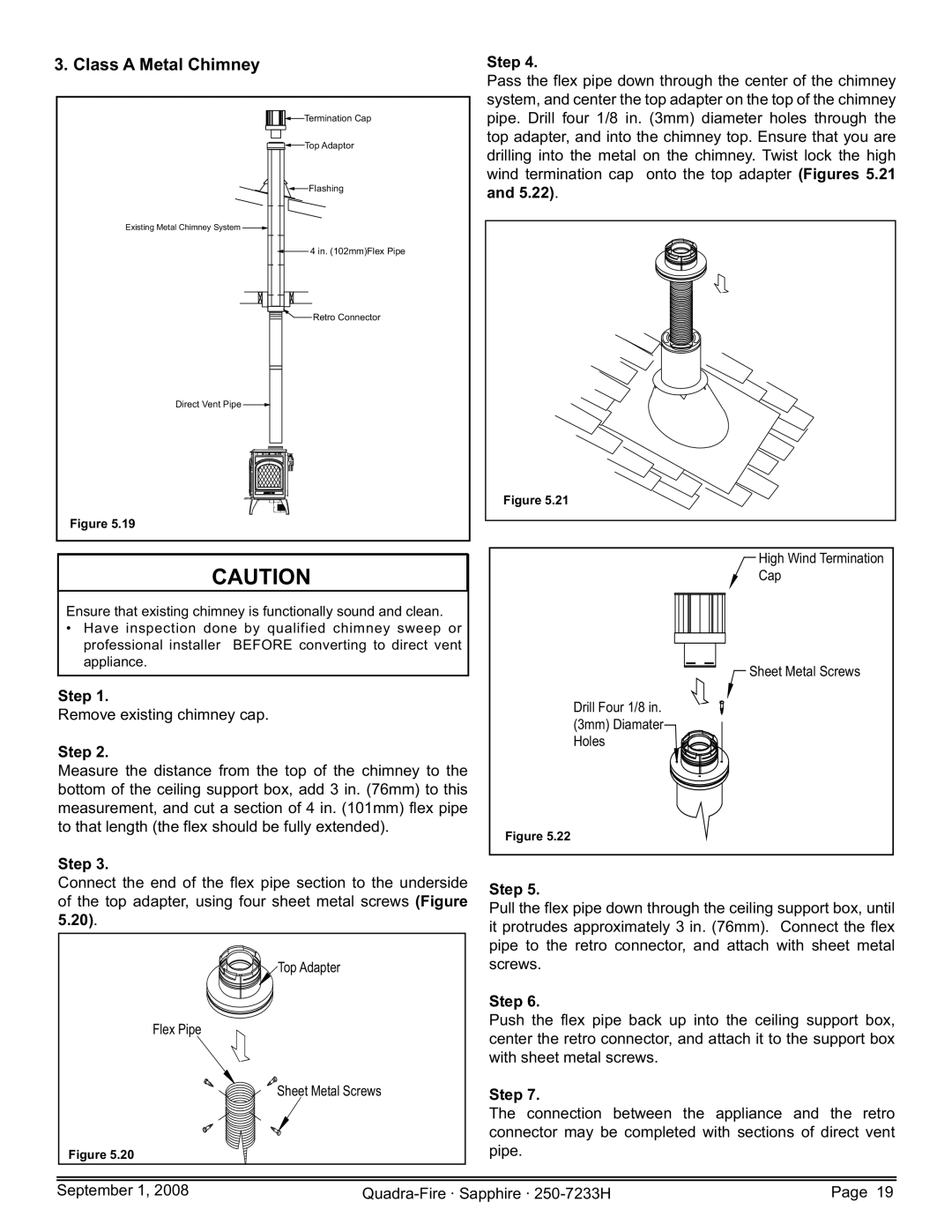 Hearth and Home Technologies SAPPH-D-CSB, 839-1390, 839-1440, 839-1460, SAPPH-D-CWL owner manual Class a Metal Chimney 