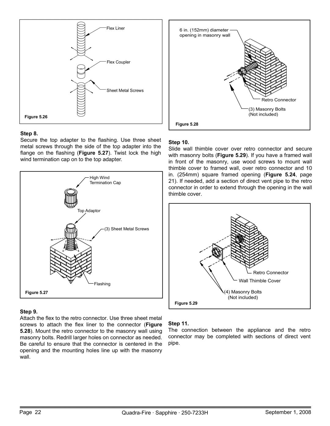 Hearth and Home Technologies 839-1460, 839-1390, 839-1440, SAPPH-D-CWL owner manual Flex Liner Flex Coupler Sheet Metal Screws 