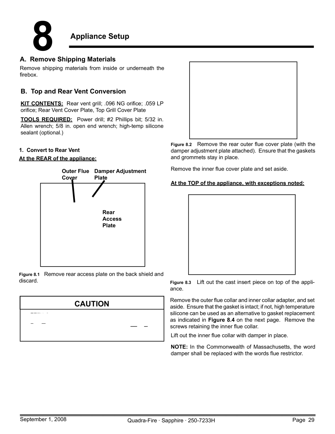 Hearth and Home Technologies SAPPH-D-CSB Appliance Setup, Remove Shipping Materials, Top and Rear Vent Conversion 