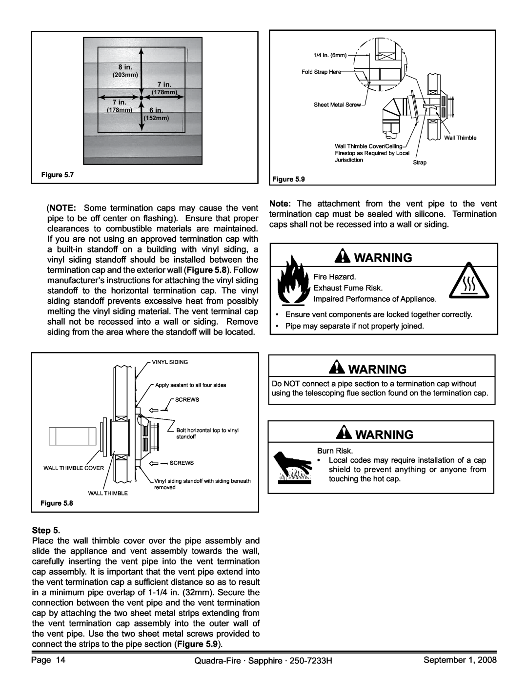 Hearth and Home Technologies SAPPH-D-CSB, 839-1390, 839-1440, 839-1460, SAPPH-D-CWL owner manual Step, 203mm, 178mm, 152mm 