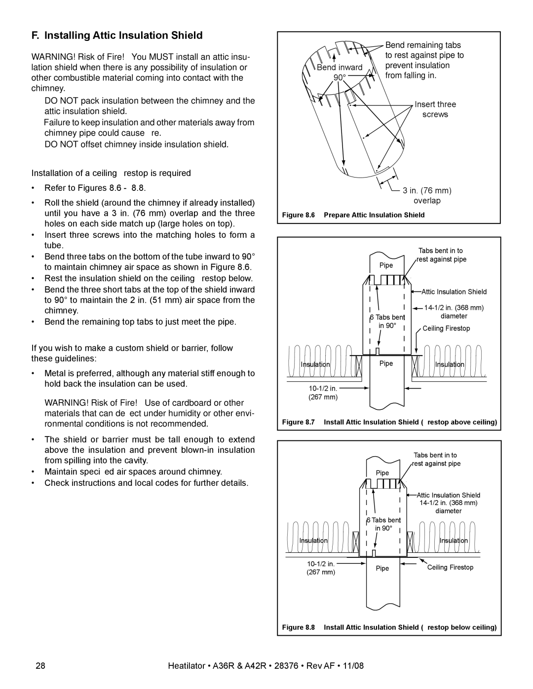 Hearth and Home Technologies A36RH, A42RH Installing Attic Insulation Shield, Prepare Attic Insulation Shield 