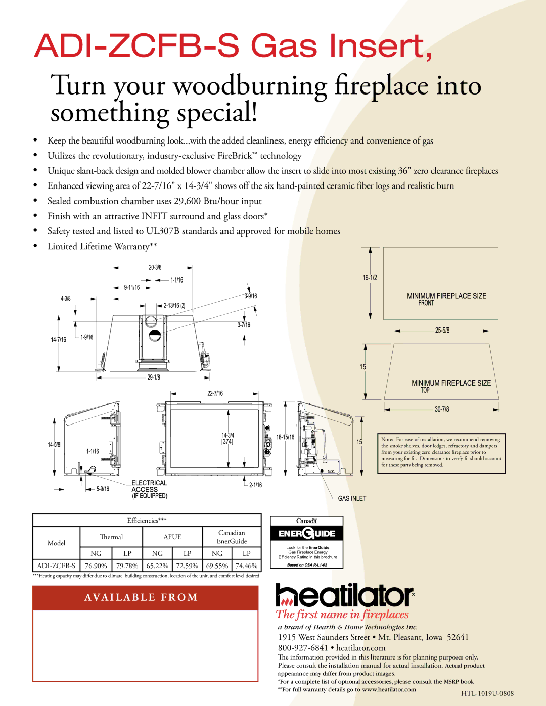 Hearth and Home Technologies manual ADI-ZCFB-S Gas Insert, Turn your woodburning fireplace into something special, Afue 