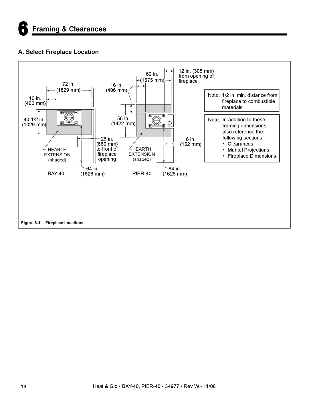 Hearth and Home Technologies BAY-40, PIER-40 owner manual Framing & Clearances, Select Fireplace Location 