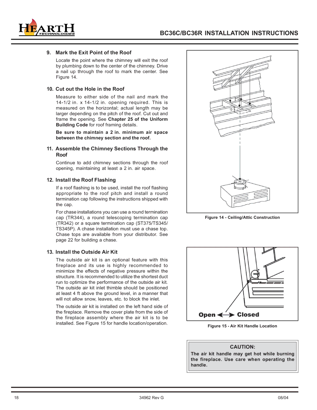 Hearth and Home Technologies BC36C operating instructions Mark the Exit Point of the Roof, Cut out the Hole in the Roof 