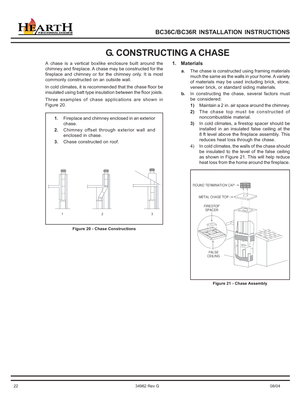 Hearth and Home Technologies BC36C operating instructions Constructing a Chase, Materials 