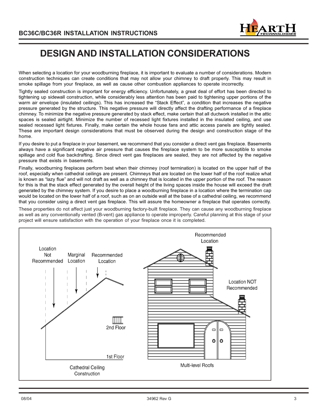 Hearth and Home Technologies BC36C operating instructions Design and Installation Considerations 