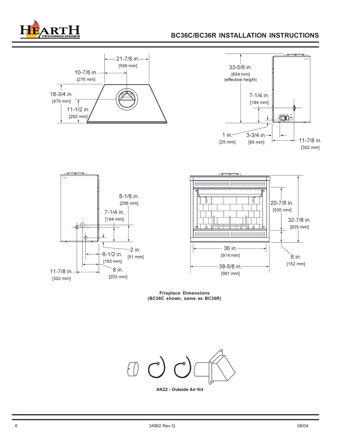 Hearth and Home Technologies operating instructions BC36C/BC36R Installation Instructions 