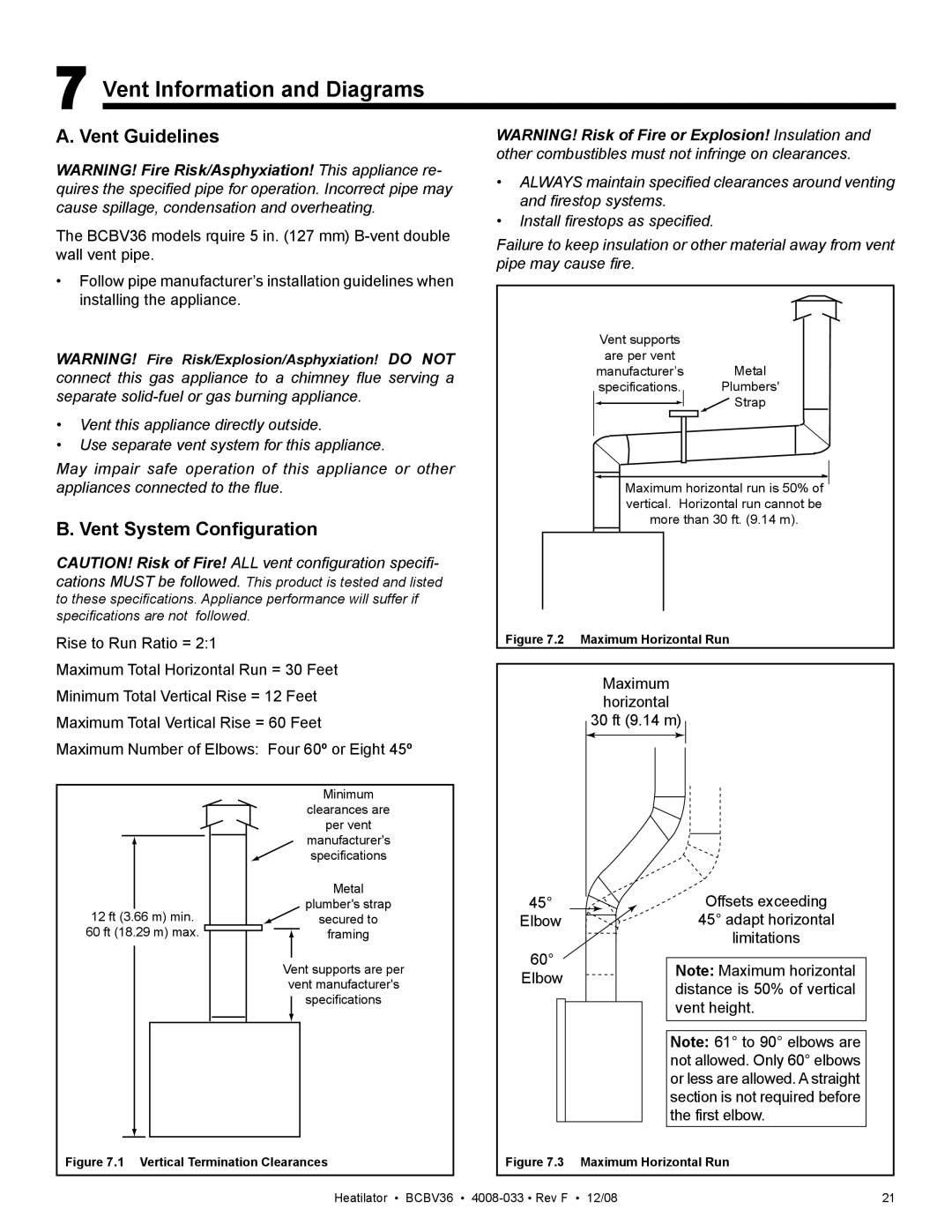 Hearth and Home Technologies BCBV36I owner manual Vent Information and Diagrams, Vent Guidelines, Vent System Conﬁguration 