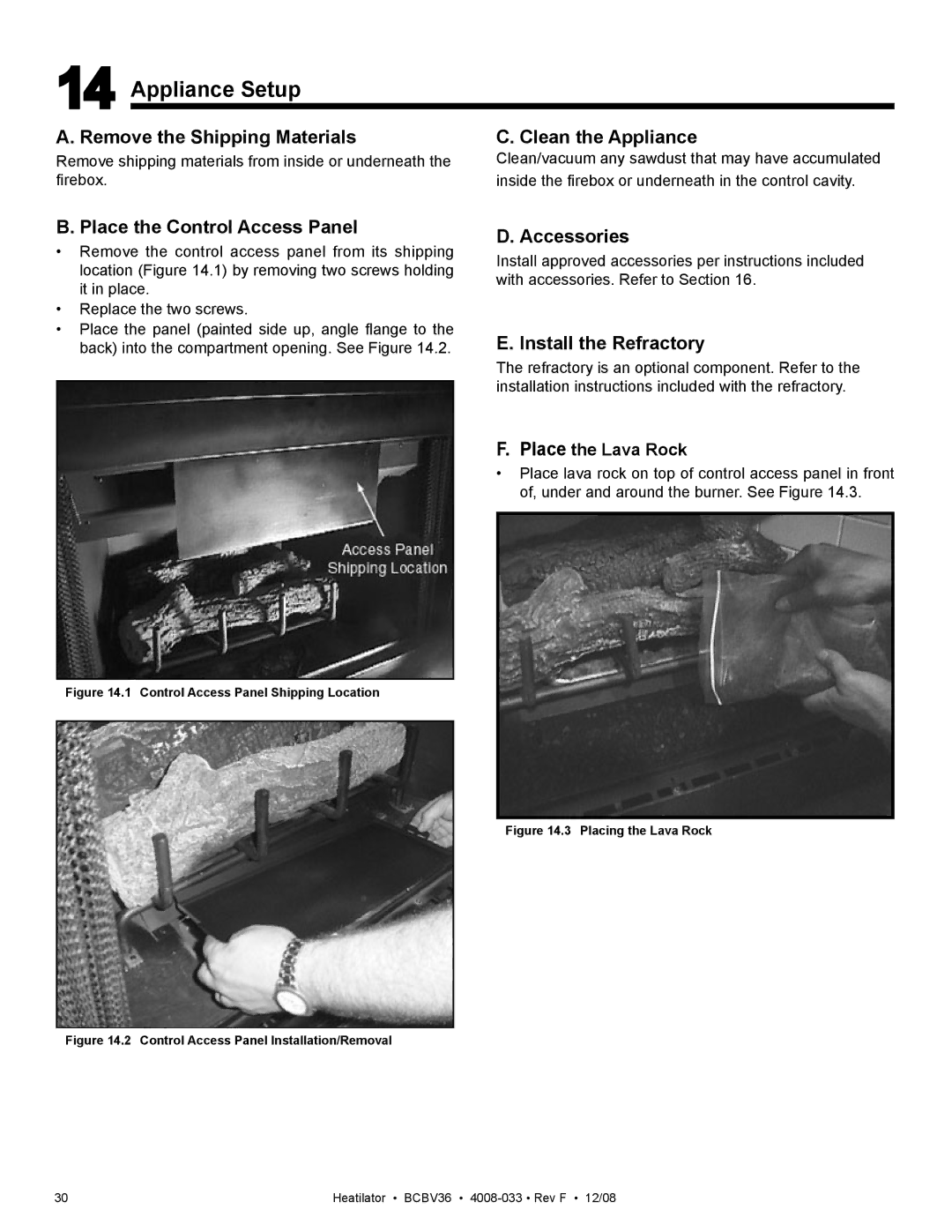 Hearth and Home Technologies BCBV36I owner manual Appliance Setup 