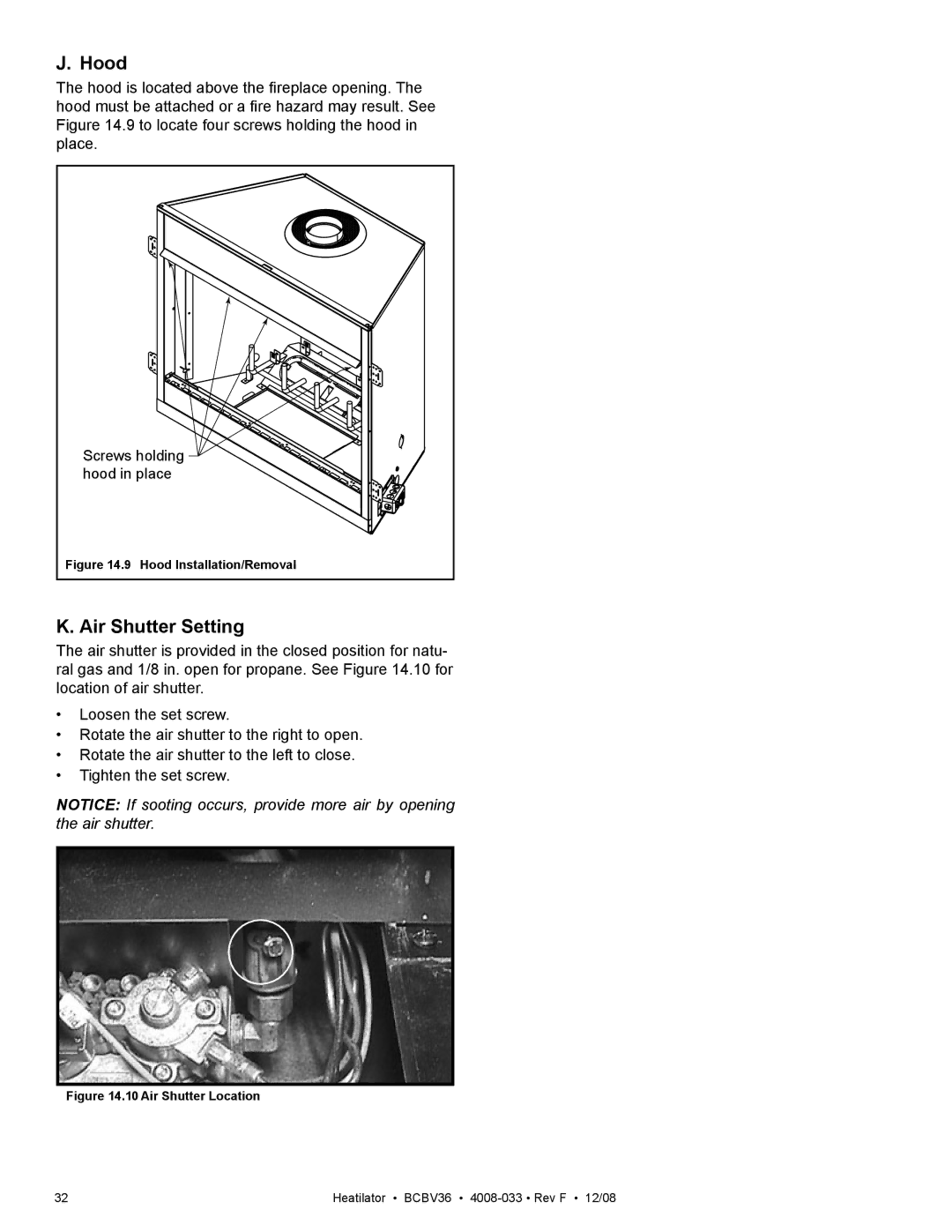 Hearth and Home Technologies BCBV36I owner manual Hood, Air Shutter Setting 