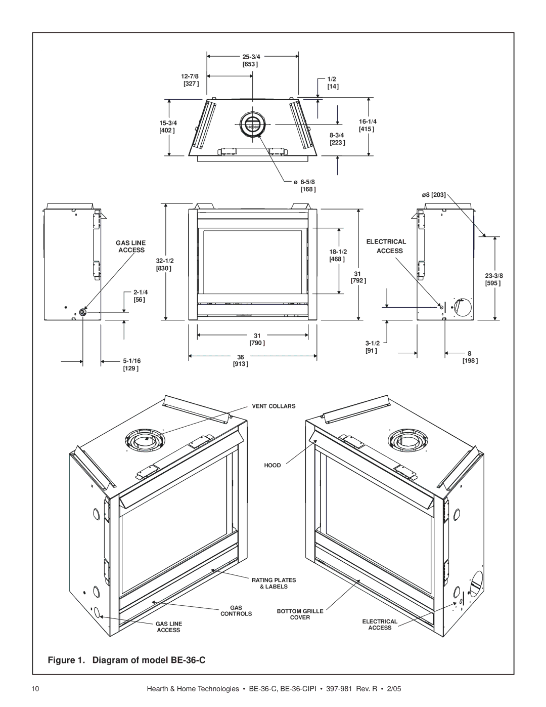 Hearth and Home Technologies BE-36-CIPI manual Diagram of model BE-36-C 